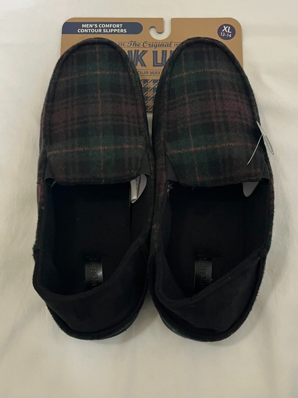 Muk Luks Comfort Contour Brown Plaid Collapsible Heel Slippers (NWT)